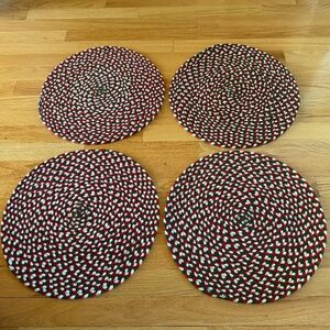 Round Braided Placemats Four Total or Chair Pads Red White Green